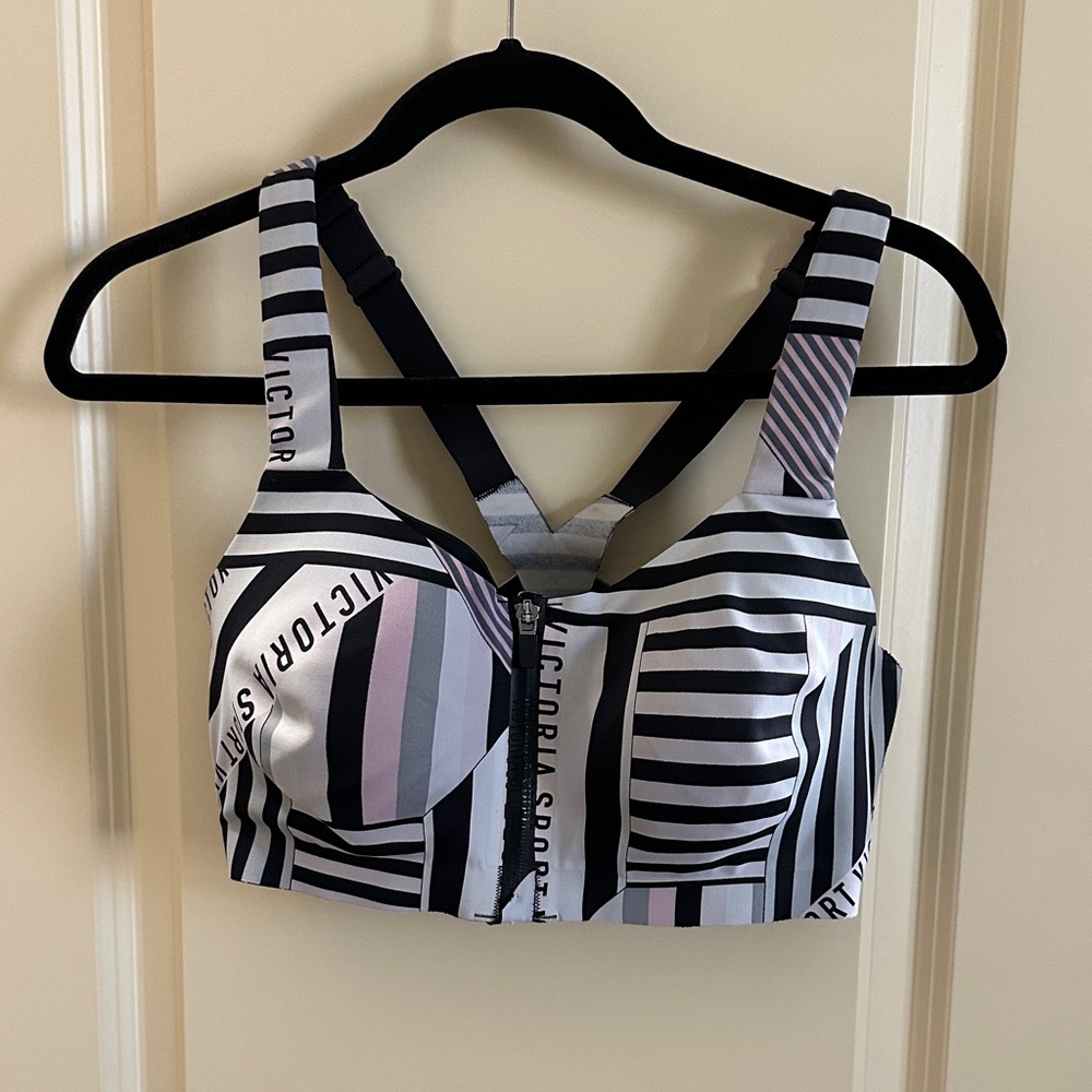 Victoria's Secret Striped Sports Bra - Black, White, Pink